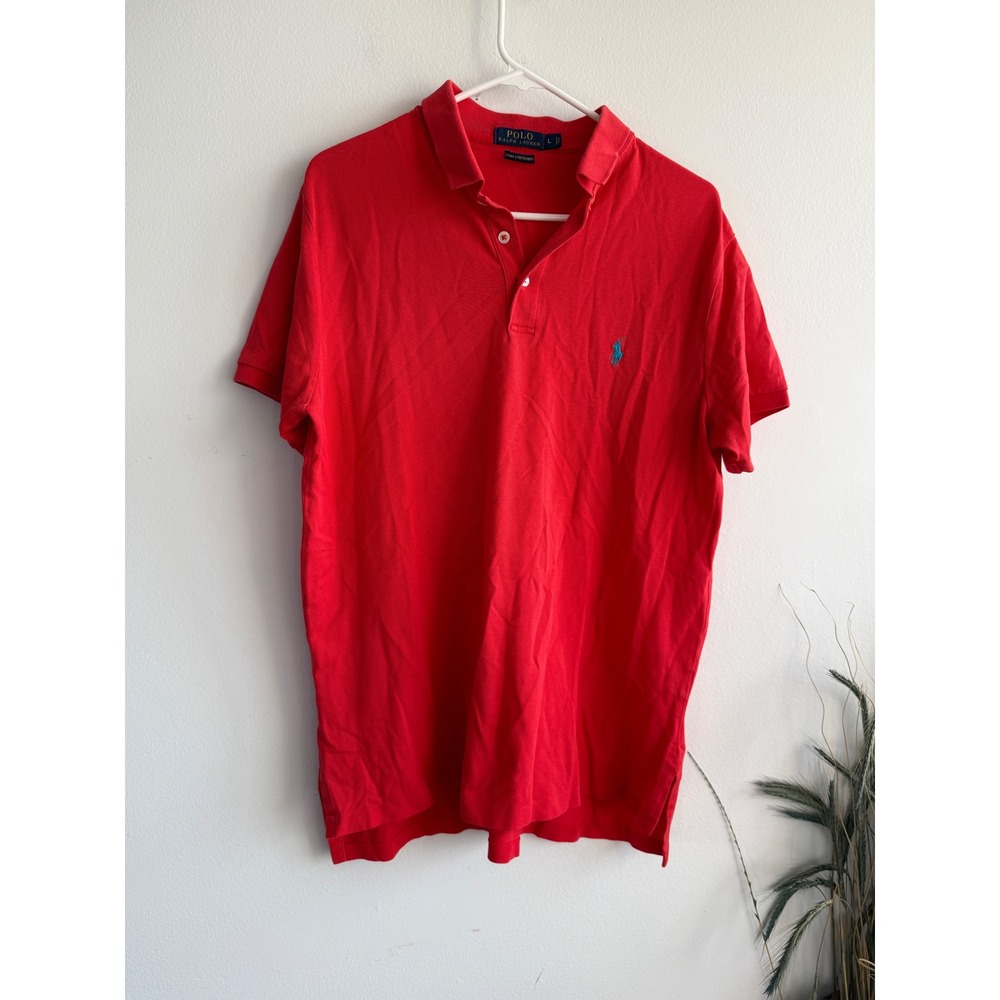 Polo Ralph Lauren Mens Red Pima Stretch Mesh Polo Shirt Large Blue Pony Logo‎
